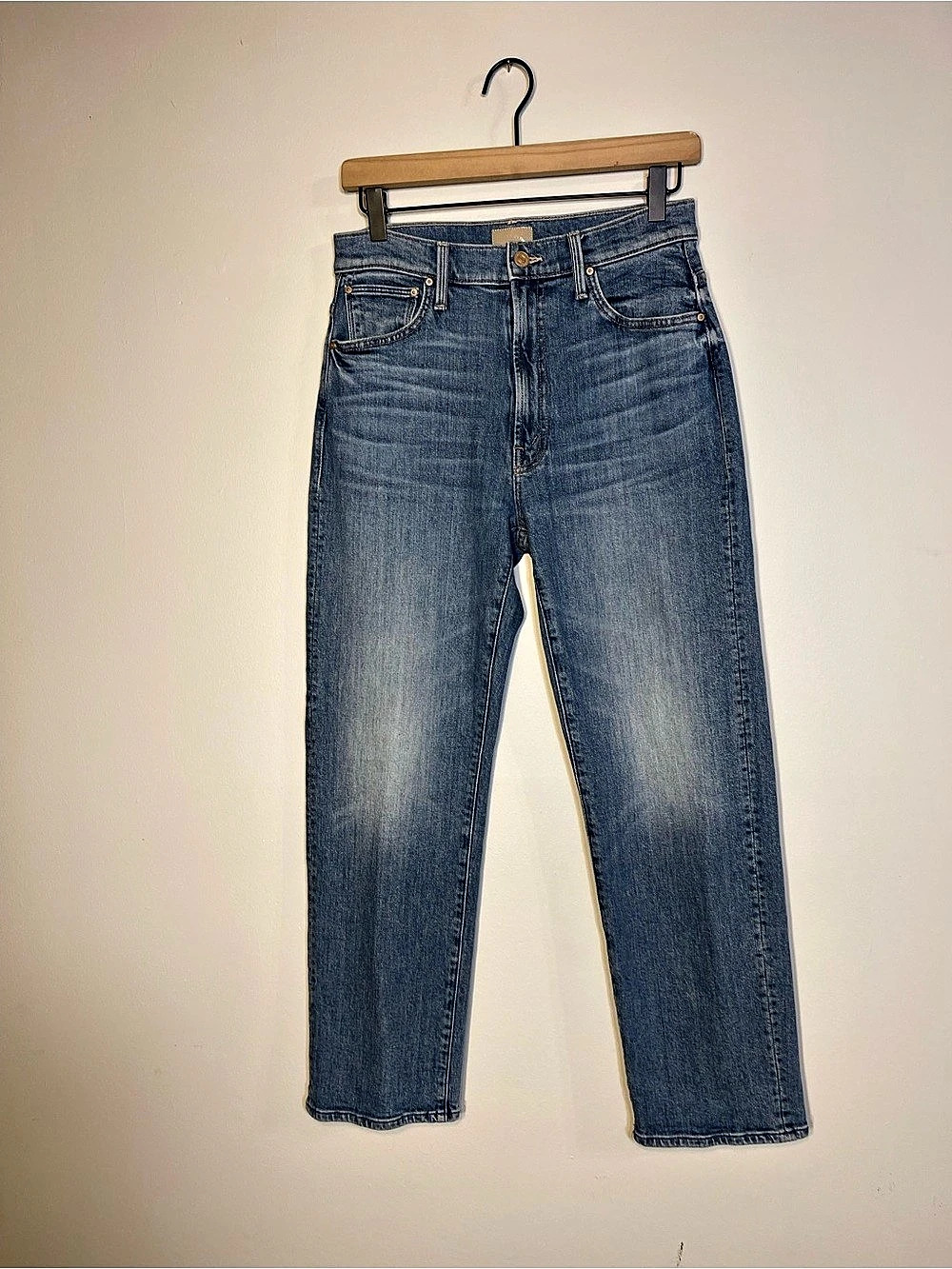 Mother The Dazzler Ankle Fray Straight Leg Jeans in Blue Waist 27
